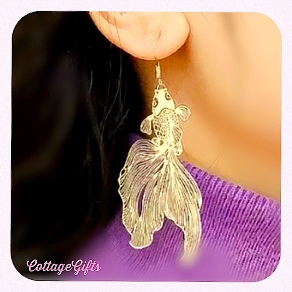 Koi Fish Shaped Goldtone Earrings - Picture 2 of 6